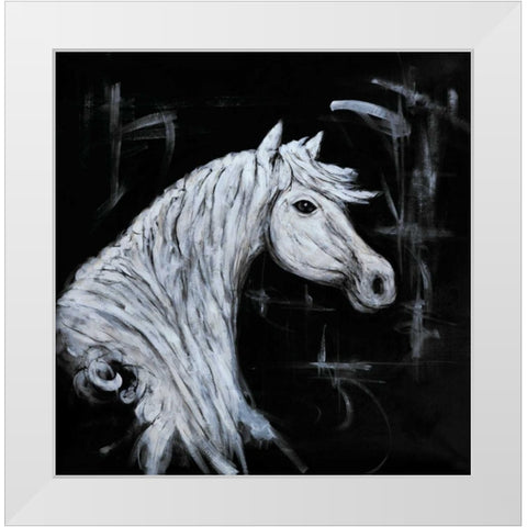 Outline Horse Profile View White Modern Wood Framed Art Print by Atelier B Art Studio