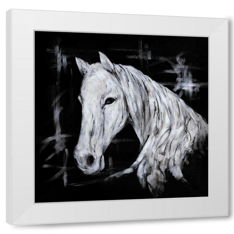 Abstract Horse Profile View White Modern Wood Framed Art Print by Atelier B Art Studio