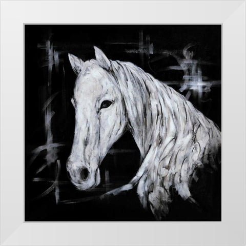 Abstract Horse Profile View White Modern Wood Framed Art Print by Atelier B Art Studio