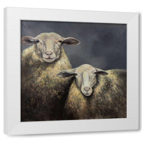 Two Sheeps White Modern Wood Framed Art Print by Atelier B Art Studio