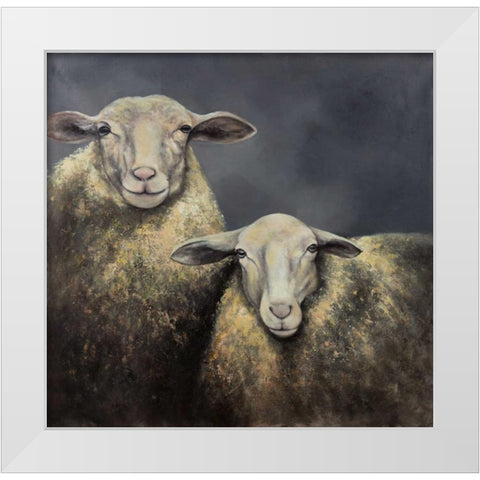 Two Sheeps White Modern Wood Framed Art Print by Atelier B Art Studio