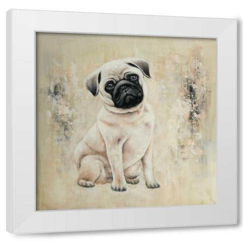 Small Pug White Modern Wood Framed Art Print by Atelier B Art Studio