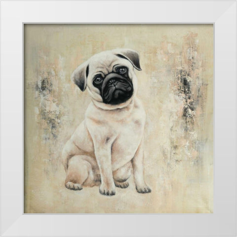Small Pug White Modern Wood Framed Art Print by Atelier B Art Studio