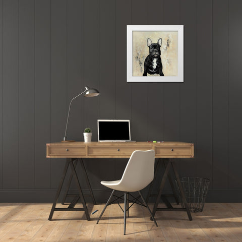 French Bulldogs White Modern Wood Framed Art Print by Atelier B Art Studio
