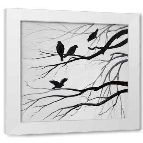 Silhouette of birds White Modern Wood Framed Art Print by Atelier B Art Studio