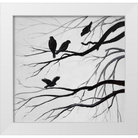 Silhouette of birds White Modern Wood Framed Art Print by Atelier B Art Studio