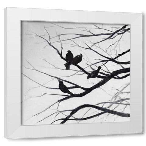 Birds and Branches Silhouette White Modern Wood Framed Art Print by Atelier B Art Studio