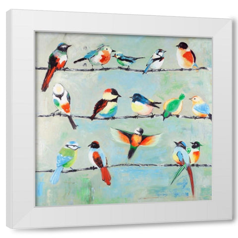Small Abstract Colorful Birds White Modern Wood Framed Art Print by Atelier B Art Studio