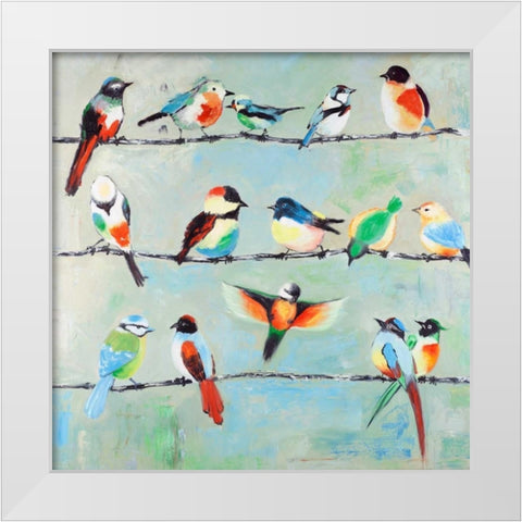 Small Abstract Colorful Birds White Modern Wood Framed Art Print by Atelier B Art Studio