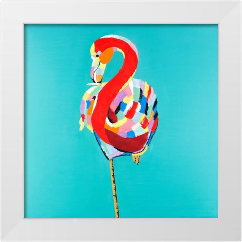 Colorful Flamingo White Modern Wood Framed Art Print by Atelier B Art Studio