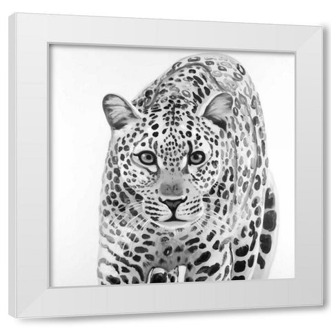 Leopard Ready to Attack White Modern Wood Framed Art Print by Atelier B Art Studio