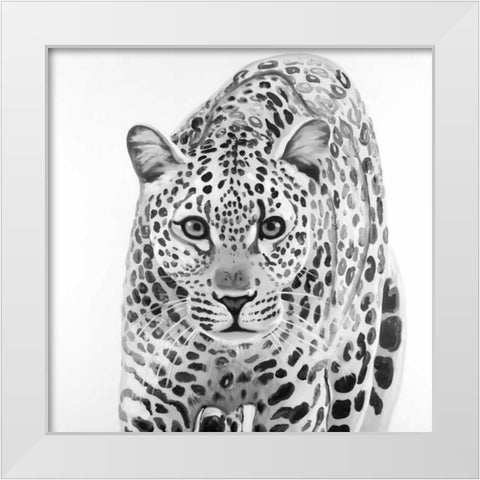 Leopard Ready to Attack White Modern Wood Framed Art Print by Atelier B Art Studio