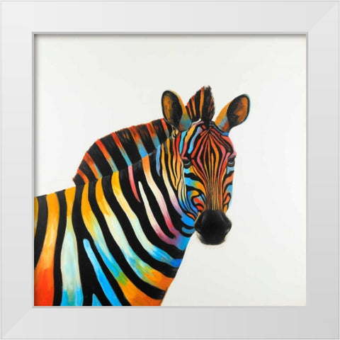 Colorful Profil View of Zebra White Modern Wood Framed Art Print by Atelier B Art Studio