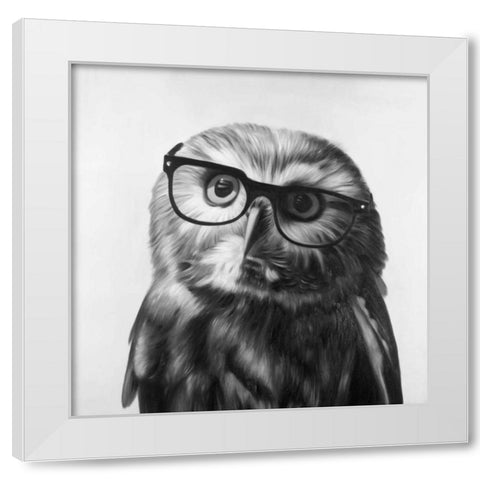 Realistic Northern Saw-whet Owl with Glasses White Modern Wood Framed Art Print by Atelier B Art Studio