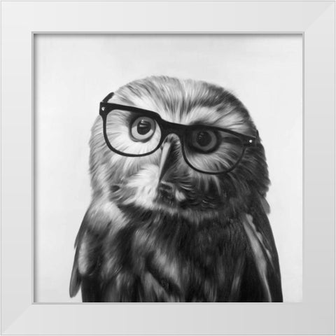 Realistic Northern Saw-whet Owl with Glasses White Modern Wood Framed Art Print by Atelier B Art Studio