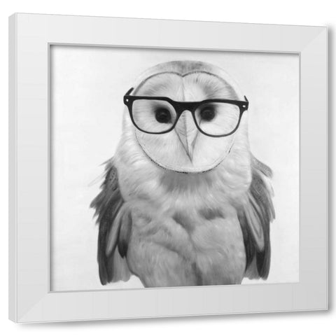 Realistic Barn Owl with Glasses White Modern Wood Framed Art Print by Atelier B Art Studio