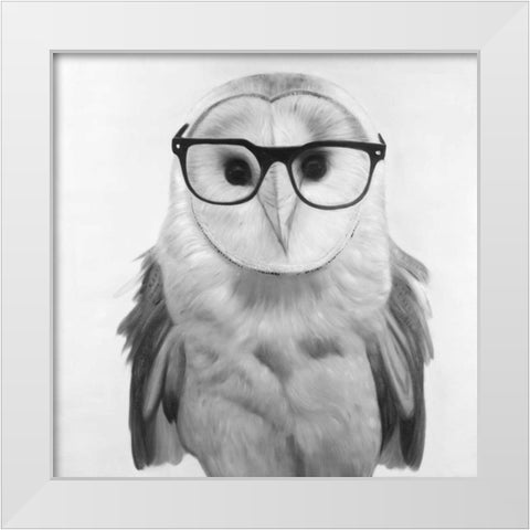 Realistic Barn Owl with Glasses White Modern Wood Framed Art Print by Atelier B Art Studio