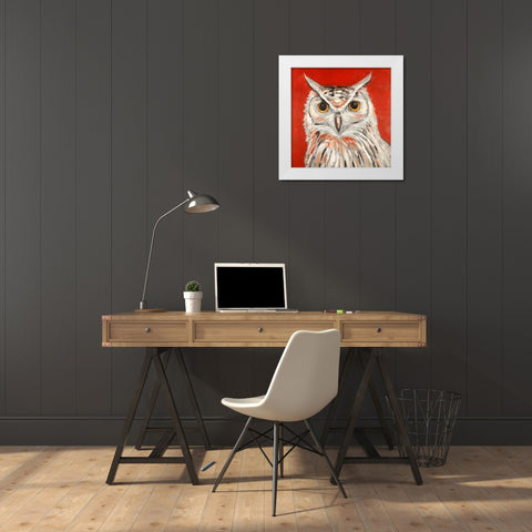 Colorful Eagle Owl White Modern Wood Framed Art Print by Atelier B Art Studio