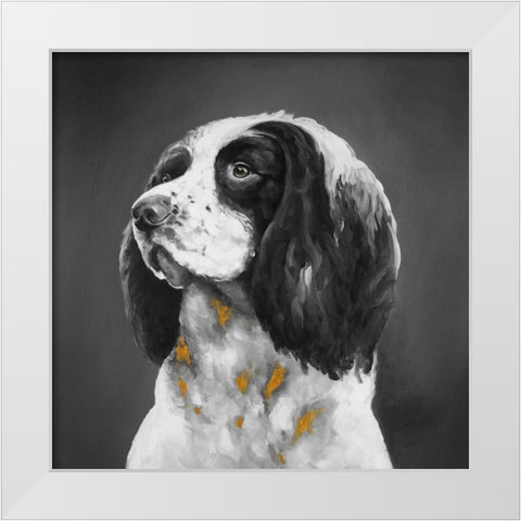 English Springer Spaniel Dog White Modern Wood Framed Art Print by Atelier B Art Studio