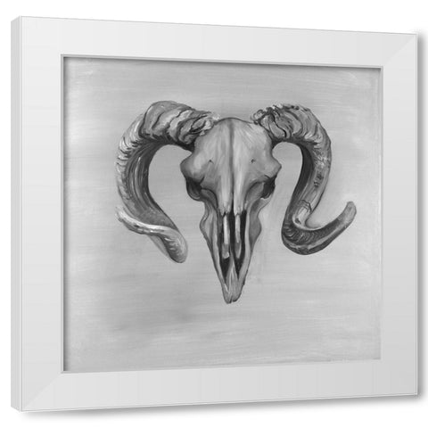 Grayscale Aries Skull White Modern Wood Framed Art Print by Atelier B Art Studio