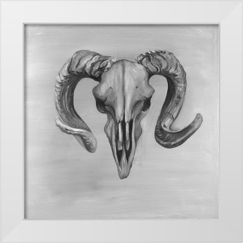 Grayscale Aries Skull White Modern Wood Framed Art Print by Atelier B Art Studio