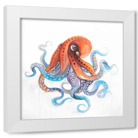 Watercolor Octupus White Modern Wood Framed Art Print by Atelier B Art Studio
