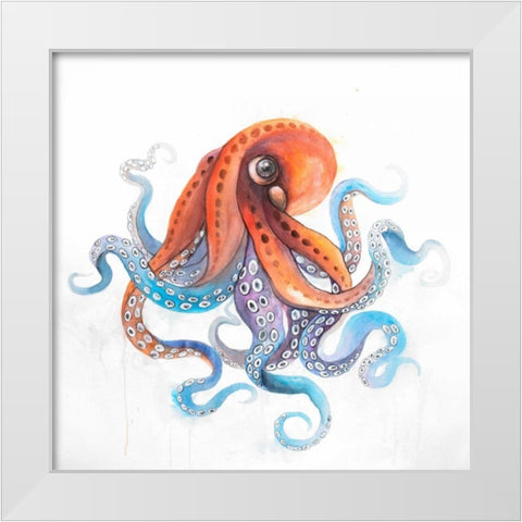 Watercolor Octupus White Modern Wood Framed Art Print by Atelier B Art Studio