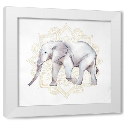 ELEPHANT ON MANDALAS White Modern Wood Framed Art Print by Atelier B Art Studio