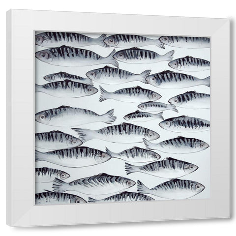 GRAY SHOAL OF FISH White Modern Wood Framed Art Print by Atelier B Art Studio