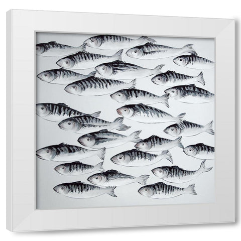 GRAY SCHOOL OF FISH White Modern Wood Framed Art Print by Atelier B Art Studio
