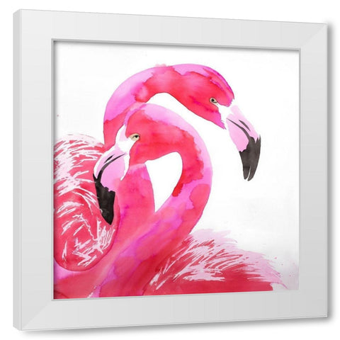 WATERCOLOR FLAMINGO LOVE White Modern Wood Framed Art Print by Atelier B Art Studio