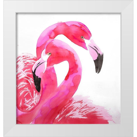 WATERCOLOR FLAMINGO LOVE White Modern Wood Framed Art Print by Atelier B Art Studio