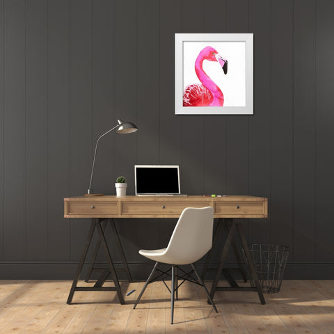 WATERCOLOR PROUD FLAMINGO PROFILE White Modern Wood Framed Art Print by Atelier B Art Studio