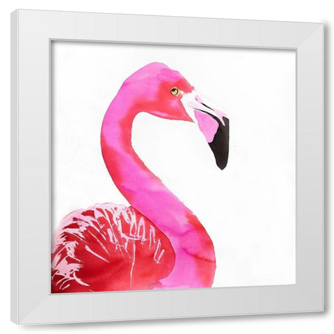 WATERCOLOR PROUD FLAMINGO PROFILE White Modern Wood Framed Art Print by Atelier B Art Studio