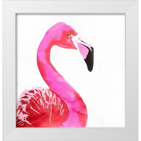 WATERCOLOR PROUD FLAMINGO PROFILE White Modern Wood Framed Art Print by Atelier B Art Studio