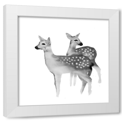 BLACK AND WHITE FAWNS White Modern Wood Framed Art Print by Atelier B Art Studio