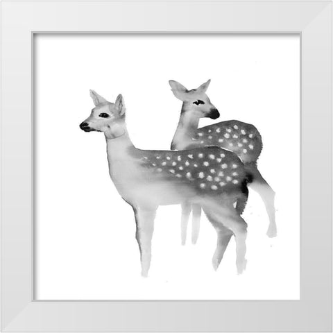 BLACK AND WHITE FAWNS White Modern Wood Framed Art Print by Atelier B Art Studio