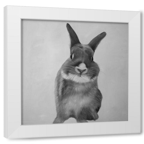 FUNNY GRAY RABBIT White Modern Wood Framed Art Print by Atelier B Art Studio