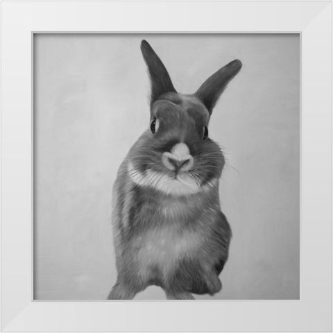 FUNNY GRAY RABBIT White Modern Wood Framed Art Print by Atelier B Art Studio