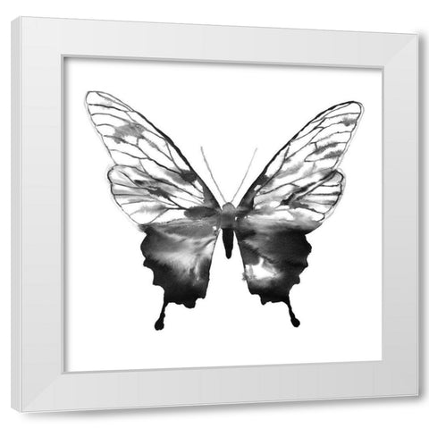 BLACK BUTTERFLY SKETCH White Modern Wood Framed Art Print by Atelier B Art Studio