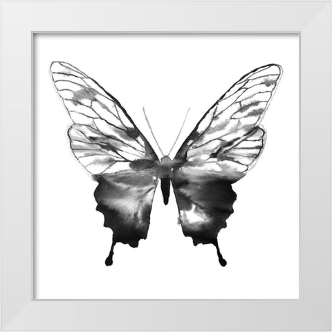 BLACK BUTTERFLY SKETCH White Modern Wood Framed Art Print by Atelier B Art Studio