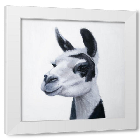 BLACK and WHITE LAMA White Modern Wood Framed Art Print by Atelier B Art Studio