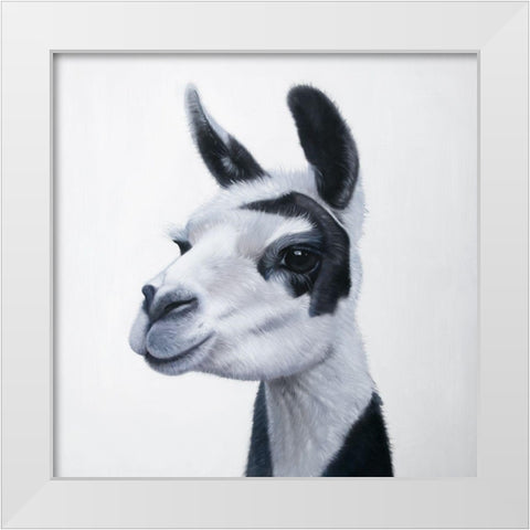 BLACK and WHITE LAMA White Modern Wood Framed Art Print by Atelier B Art Studio