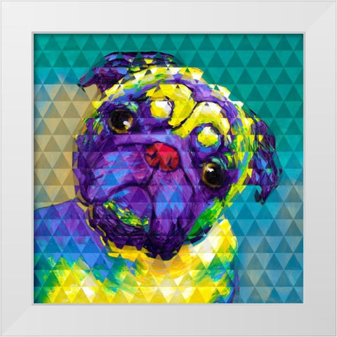 Geometric Curious Pug White Modern Wood Framed Art Print by Atelier B Art Studio