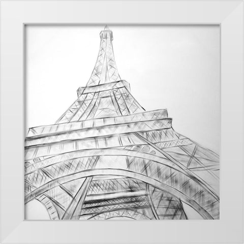 EIFFEL TOWER SKETCH White Modern Wood Framed Art Print by Atelier B Art Studio