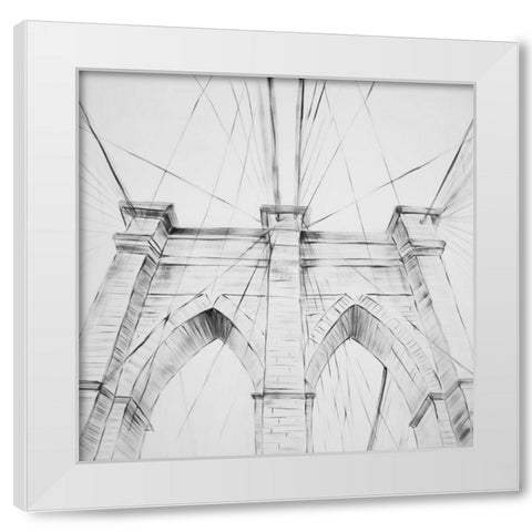 BROOKLYN BRIDGE SKETCH White Modern Wood Framed Art Print by Atelier B Art Studio