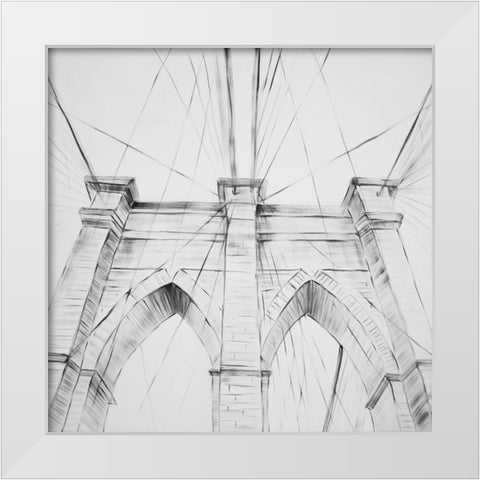BROOKLYN BRIDGE SKETCH White Modern Wood Framed Art Print by Atelier B Art Studio
