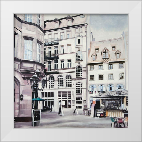 STREET SCENE IN GERMANY White Modern Wood Framed Art Print by Atelier B Art Studio