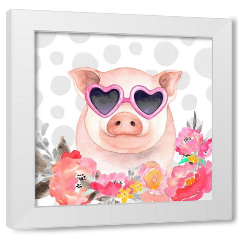 LITTLE PIG IN LOVE White Modern Wood Framed Art Print by Atelier B Art Studio