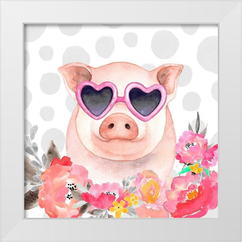 LITTLE PIG IN LOVE White Modern Wood Framed Art Print by Atelier B Art Studio
